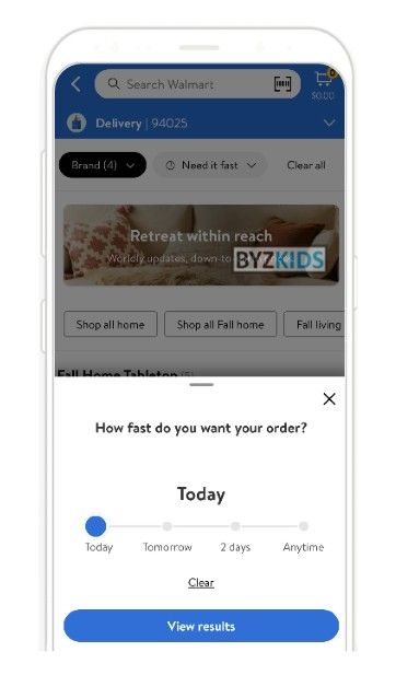 Walmart app screen