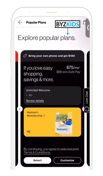 Verizon app screen