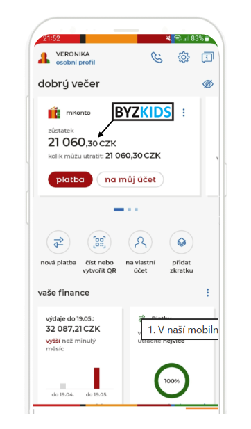 mBank app screen