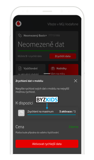Můj Vodafone app screen