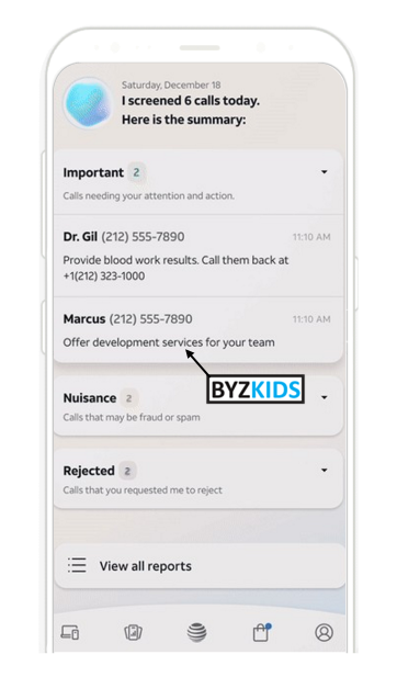 AT&T app screen