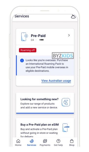 Telstra app screen