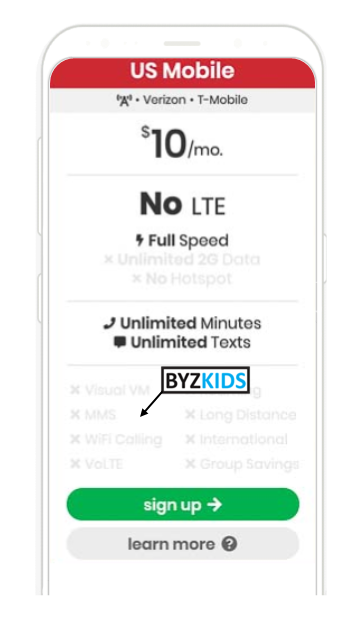 US Mobile app screen