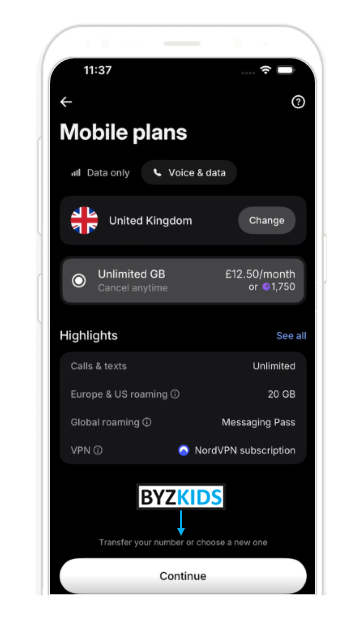 Revolut app screen
