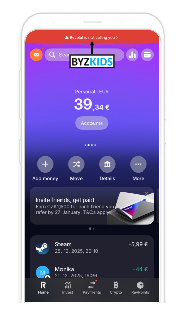 Revolut: Real-time scam call detection banner