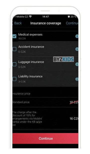 Komerční banka app screen