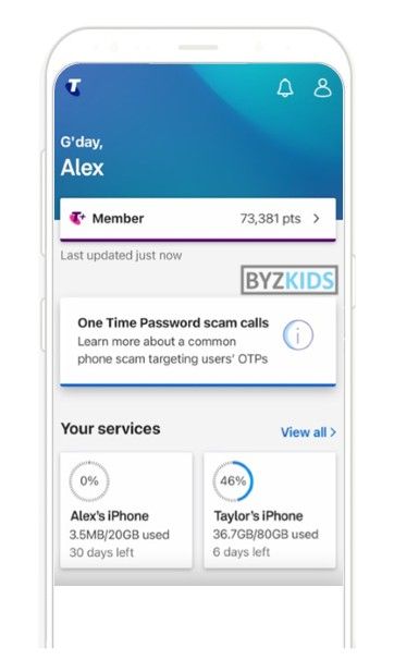 Telstra app screen