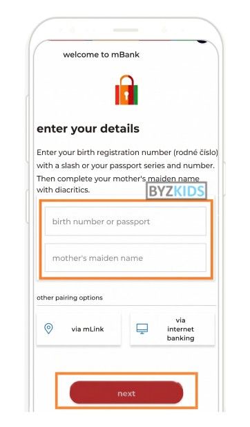 mBank app screen