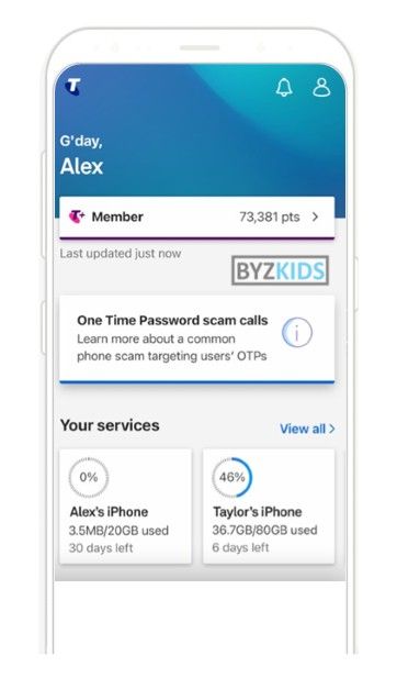 Telstra app screen
