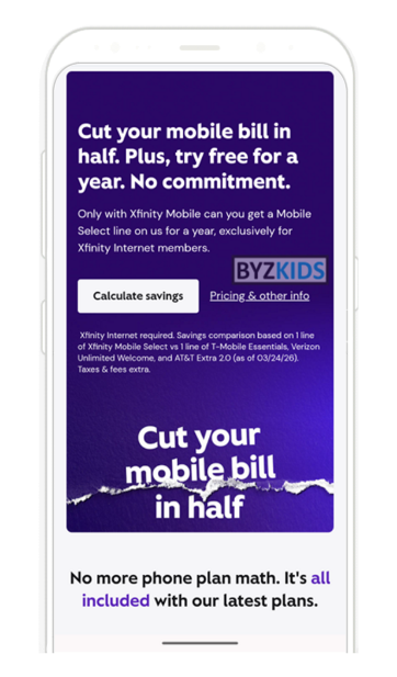 Xfinity Mobile app screen