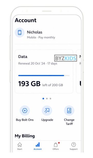 O2 app screen
