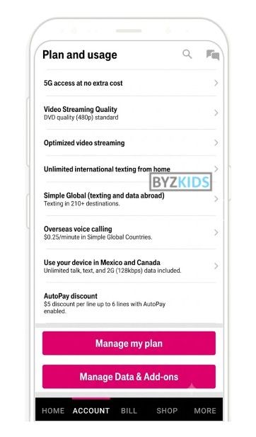T-Mobile USA App app screen