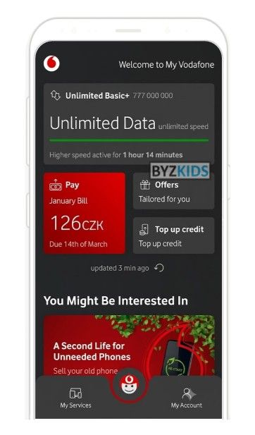 Můj Vodafone app screen