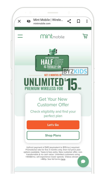 Mint Mobile app screen