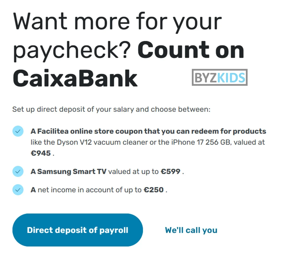 CaixaBank: Salary deposit rewards with product choice