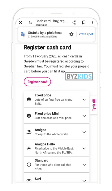 Comviq app screen
