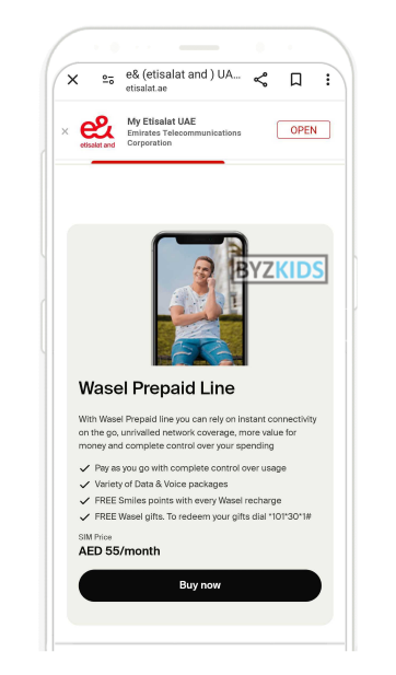 Etisalat& app screen