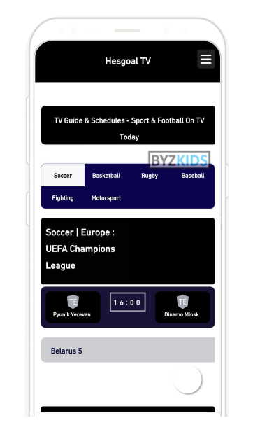 Hesgoal TV app screen