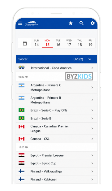 LiveSportTV app screen