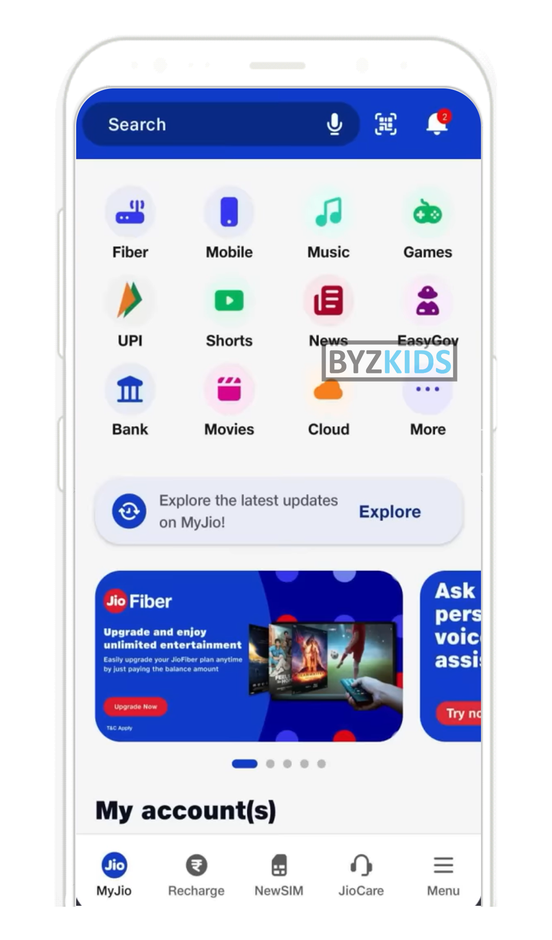 MyJio app screen
