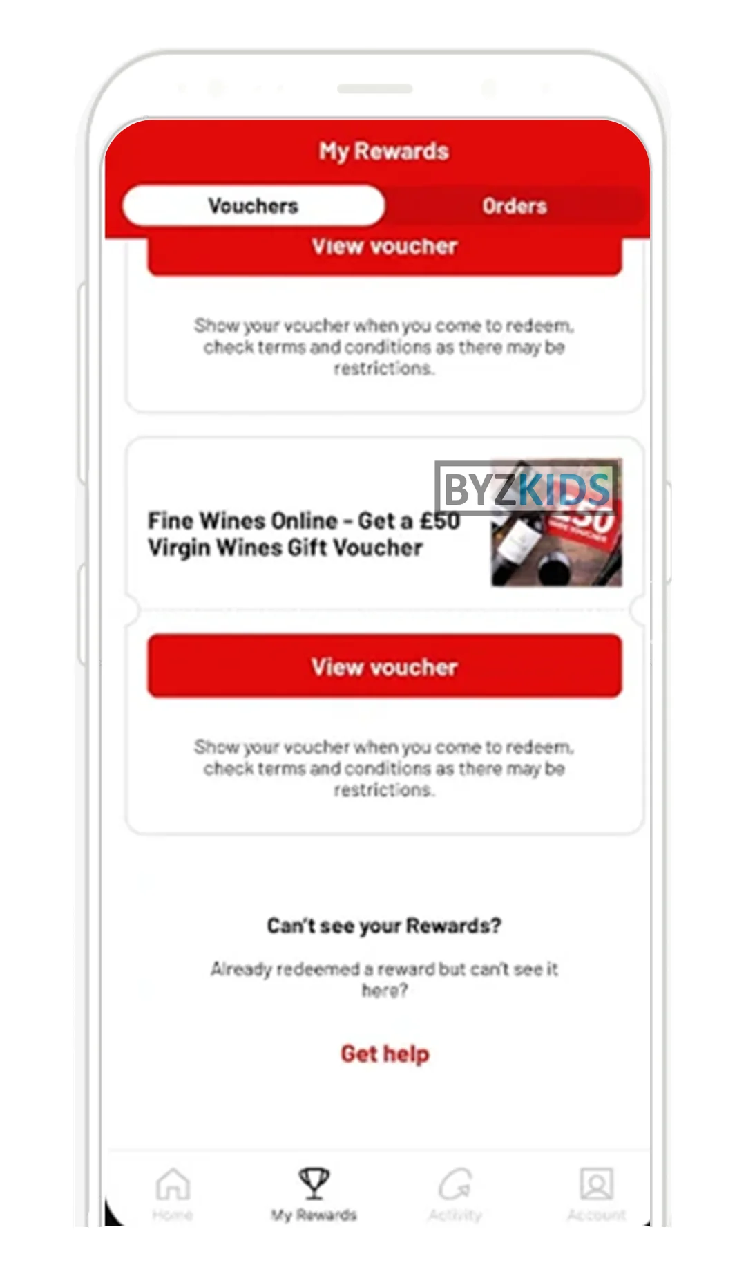 Virgin Plus app screen
