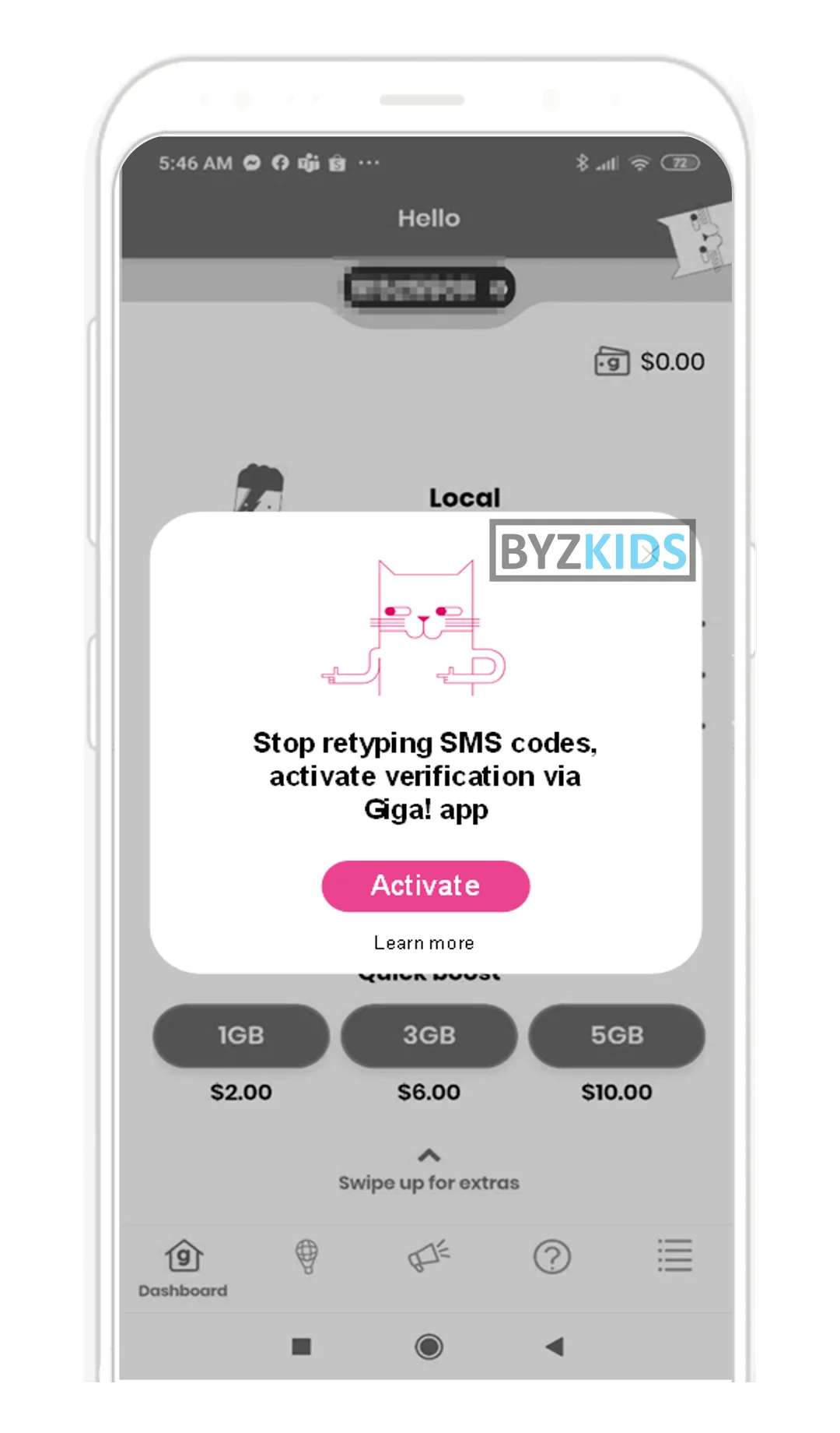 Giga app screen