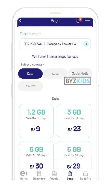 Entel app screen