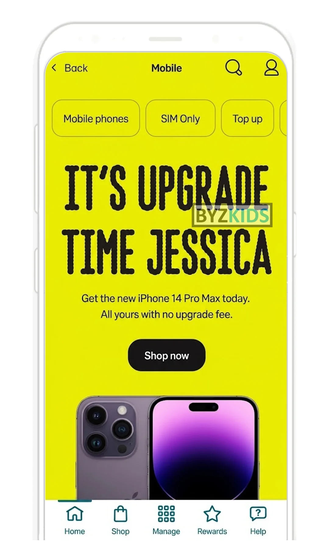 EE app screen