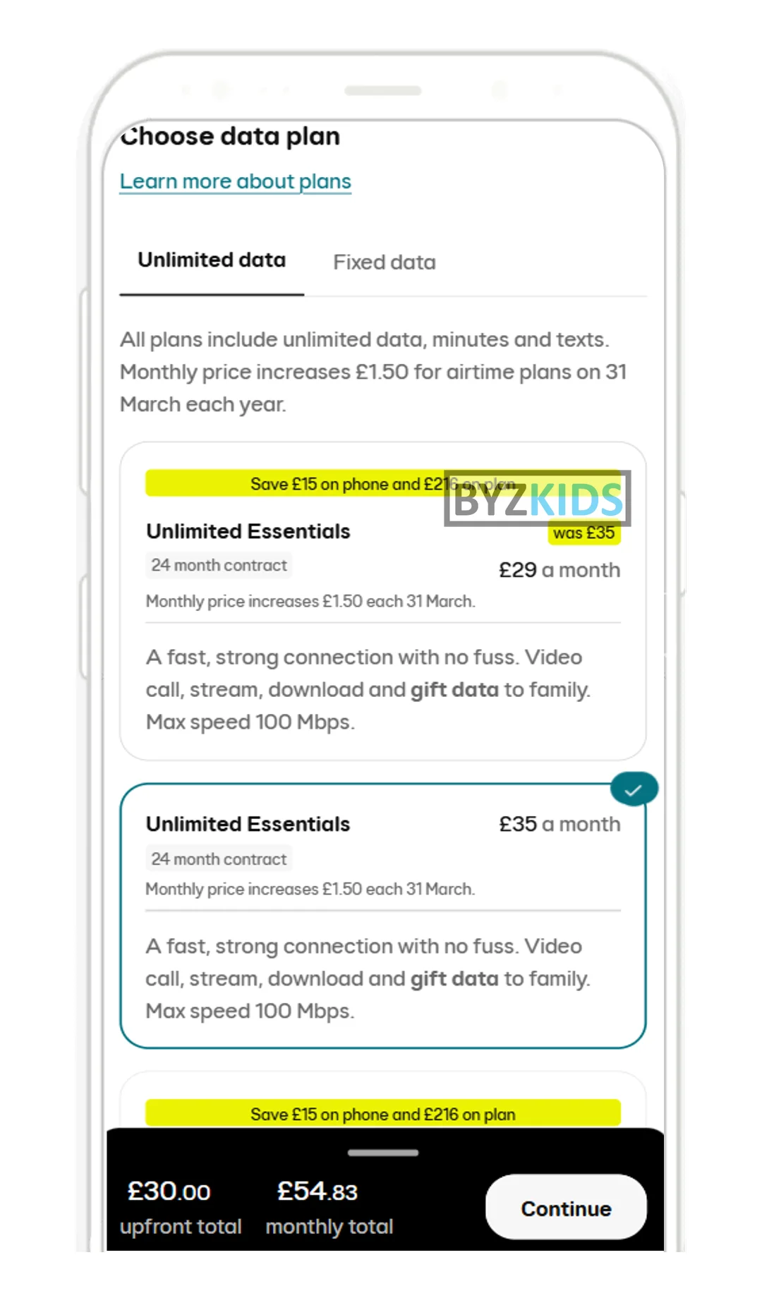 EE App: Real-time tariff-device pricing with savings badges