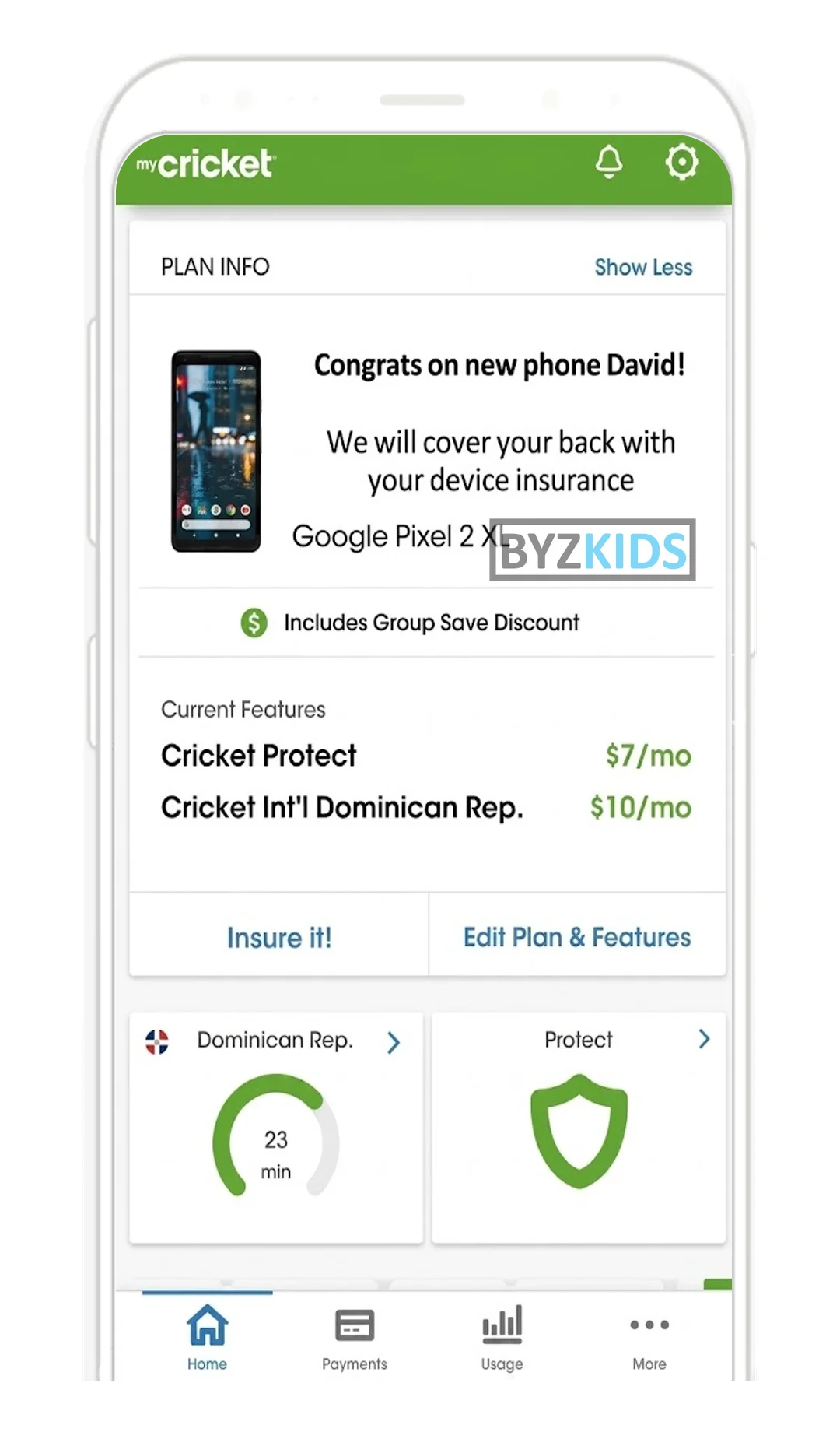 Cricket Wireless app screen