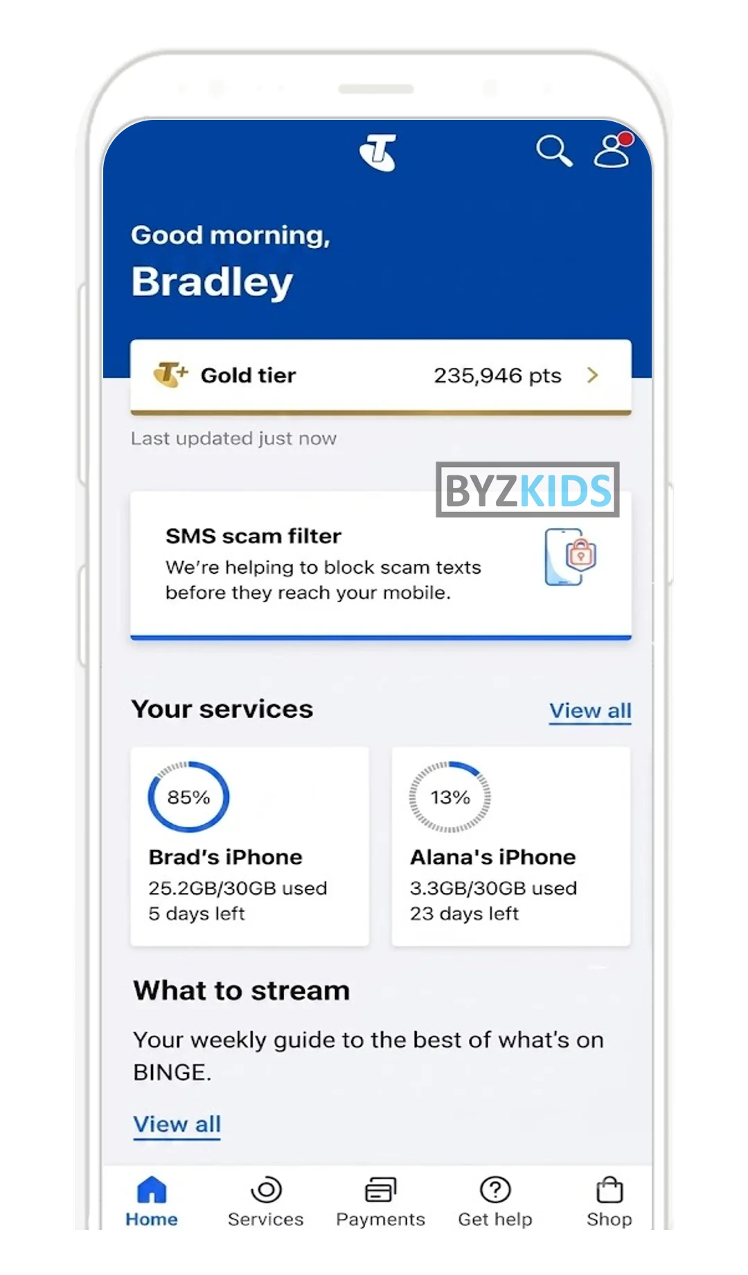 My Telstra app screen