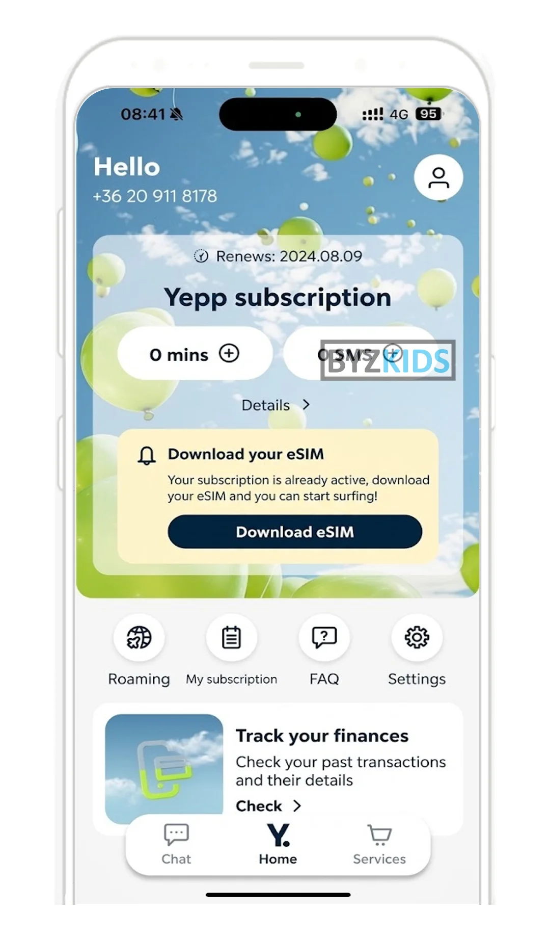 Yettel app screen