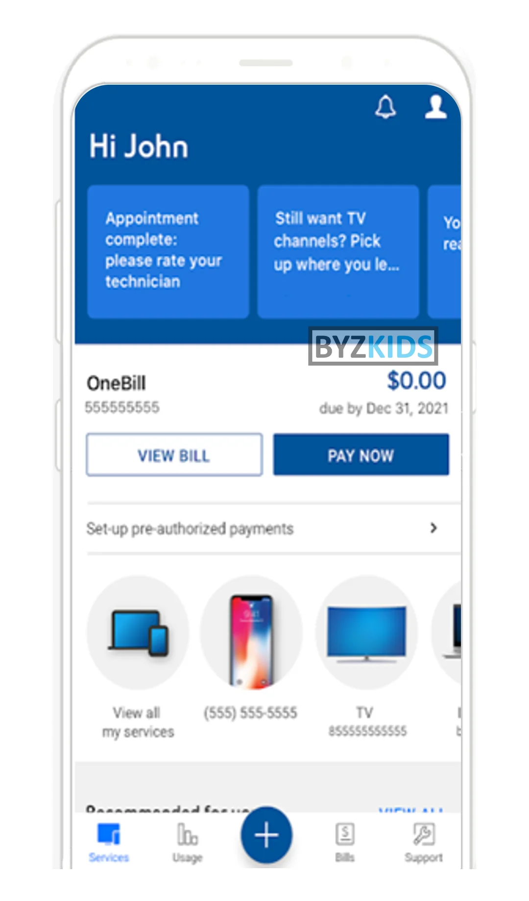 MyBell app screen