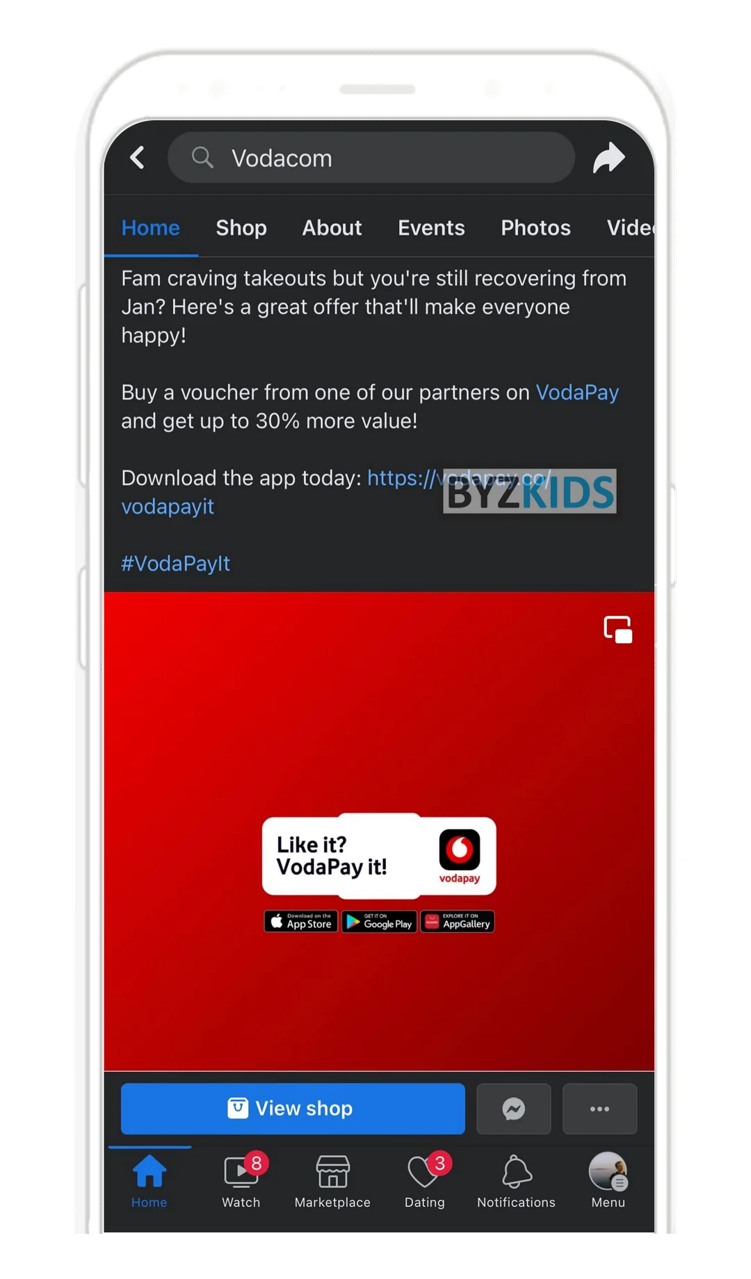 VodaPay app screen