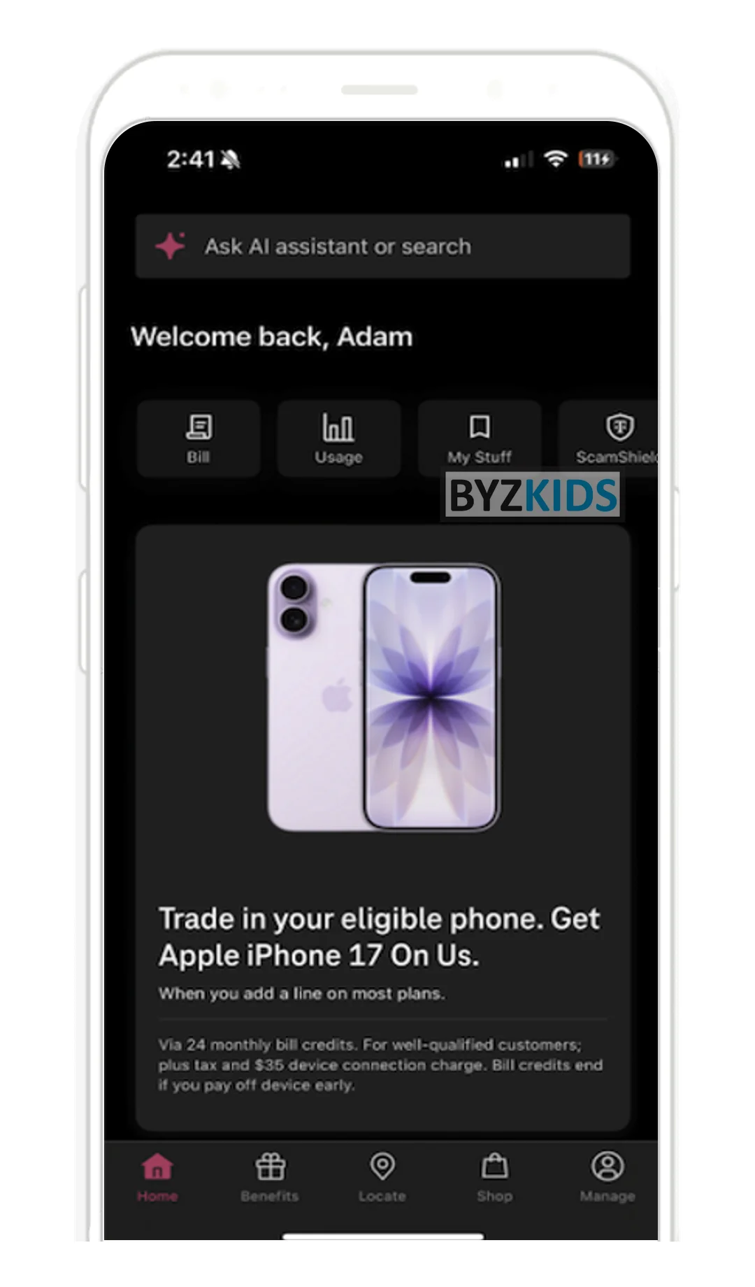 T-Mobile app screen