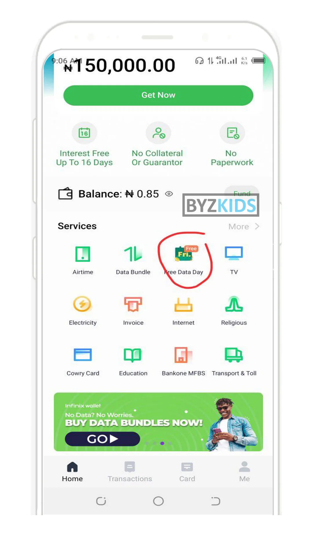 Infinix Wallet app screen