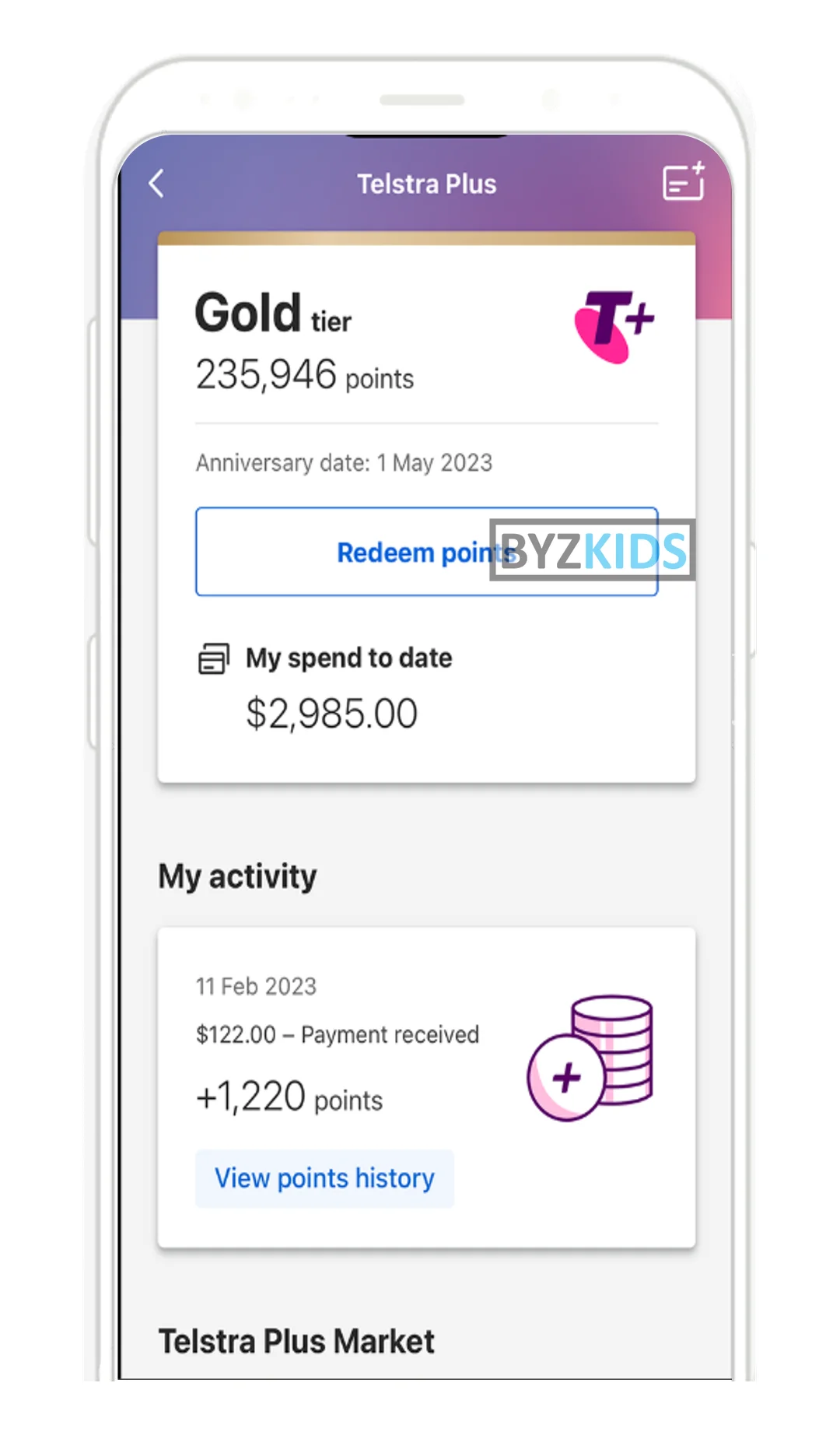 My Telstra: Tiered loyalty points earned on bill payments
