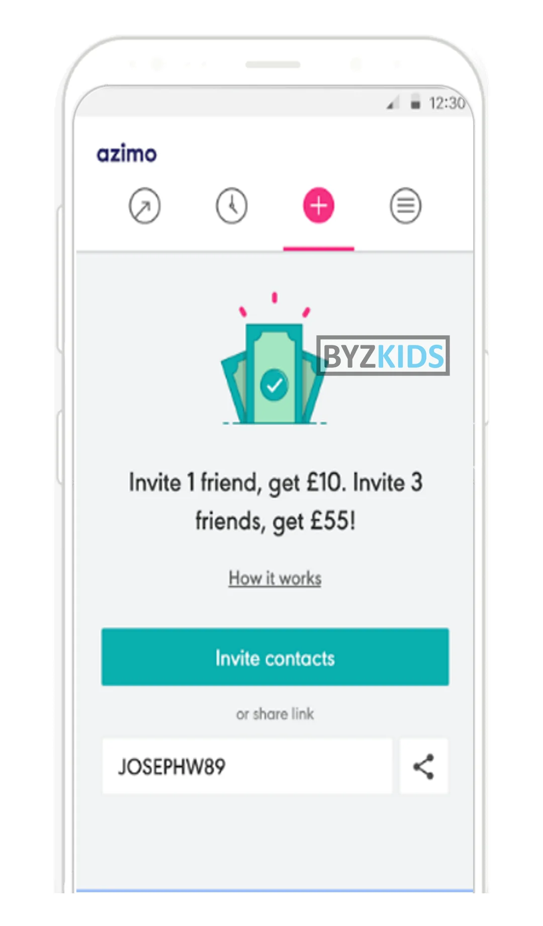 Azimo app screen