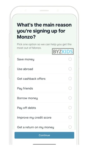 Monzo app screen