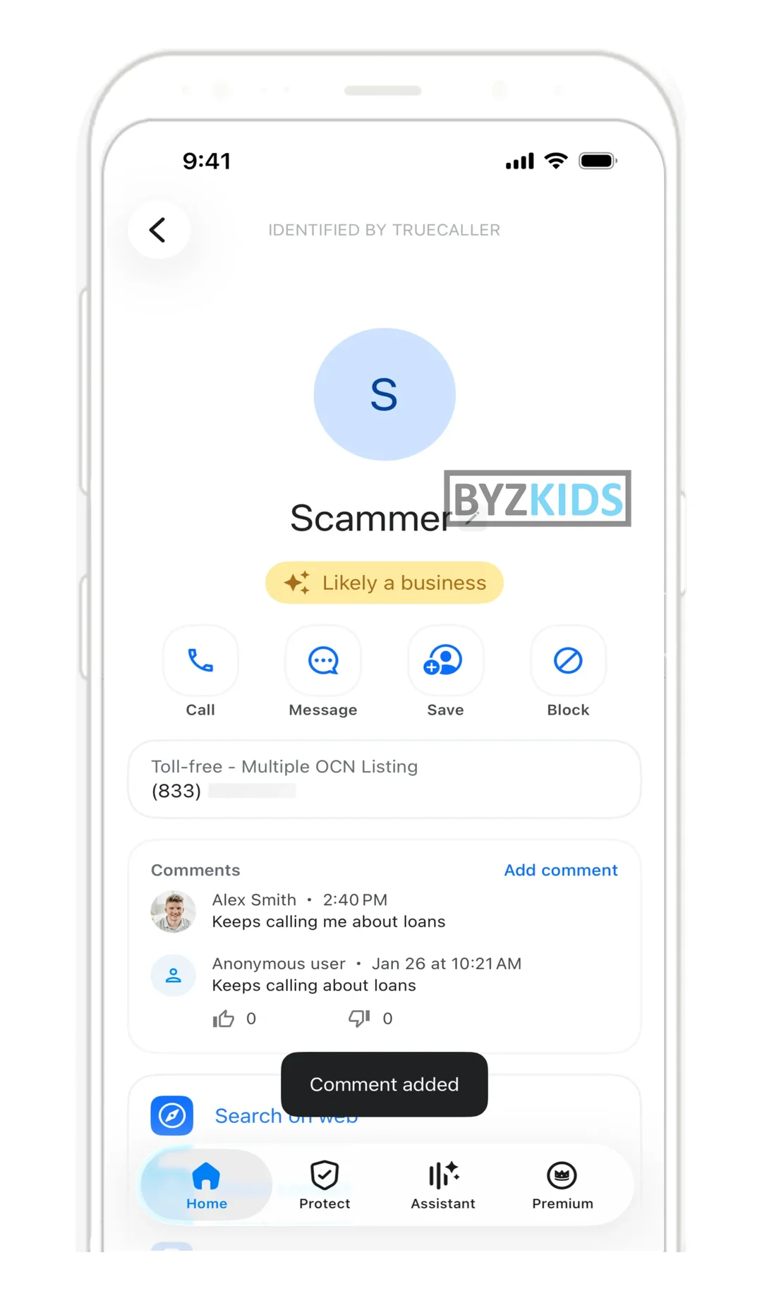 Truecaller: Real-time crowd-sourced scam call identification screen