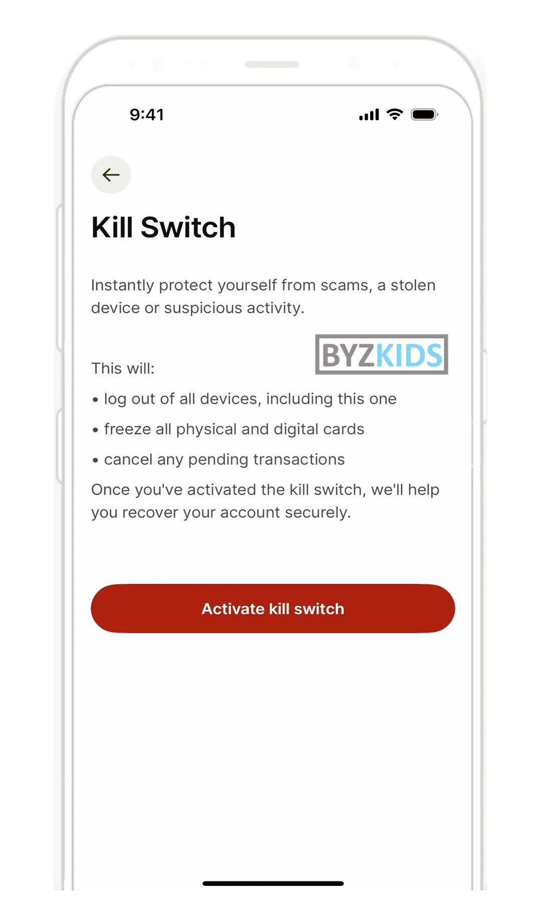 Wise: Kill Switch: instant freeze all accounts one tap